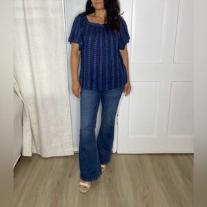 BANANA REPUBLIC FLORAL JACQUARD SQUARE-NECK BLOUSE Size Large